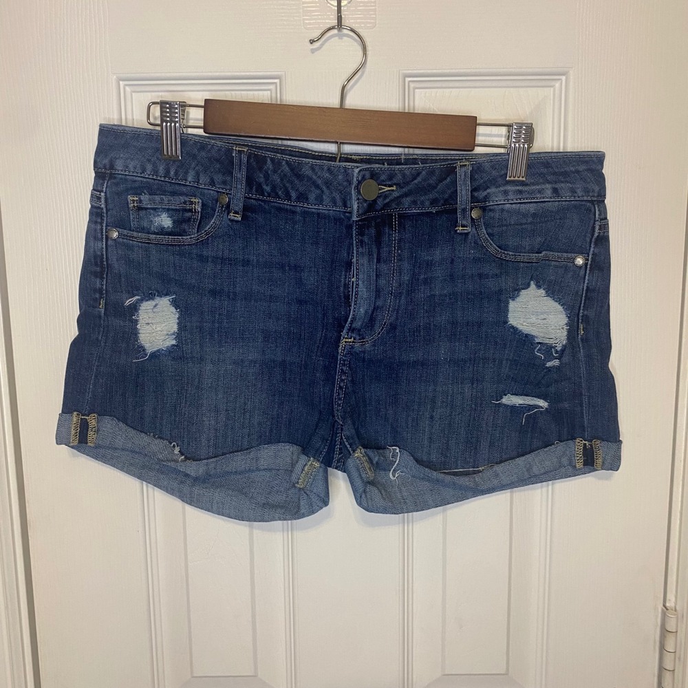 Paige Womens‎ 28 Distressed Cuffed Denim Shorts Dark Wash Y2K Stretch Casual